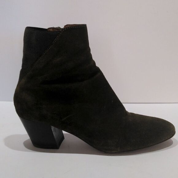 Aquatalia Suede Heeled Booties Olive Green Size 7 Made in Italy - Picture 8 of 12